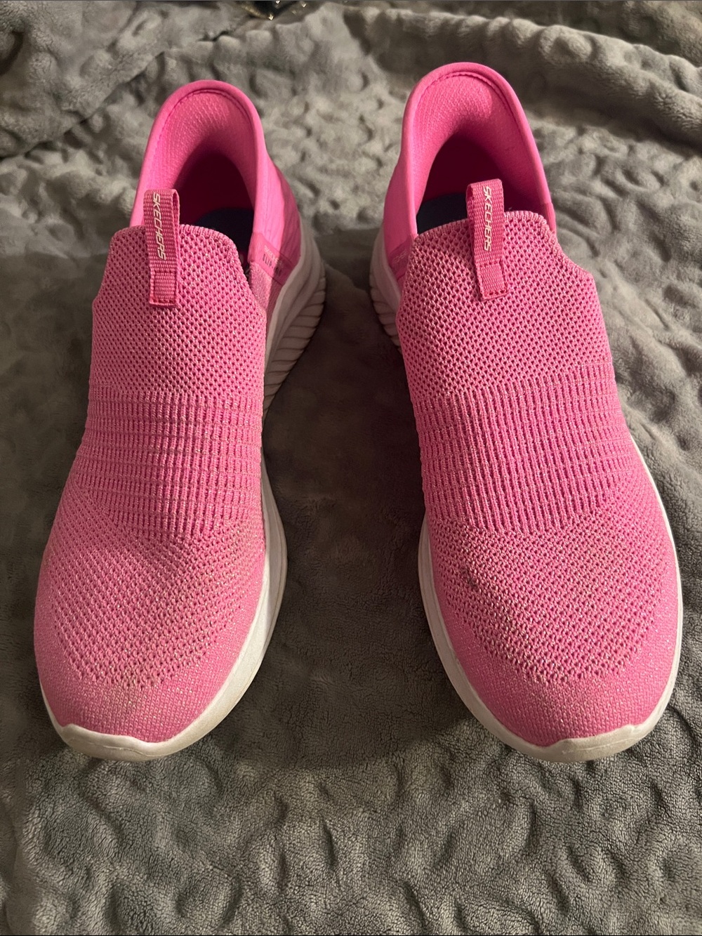 Skechers Girls Bright Pink Slip-On Knit Sneakers